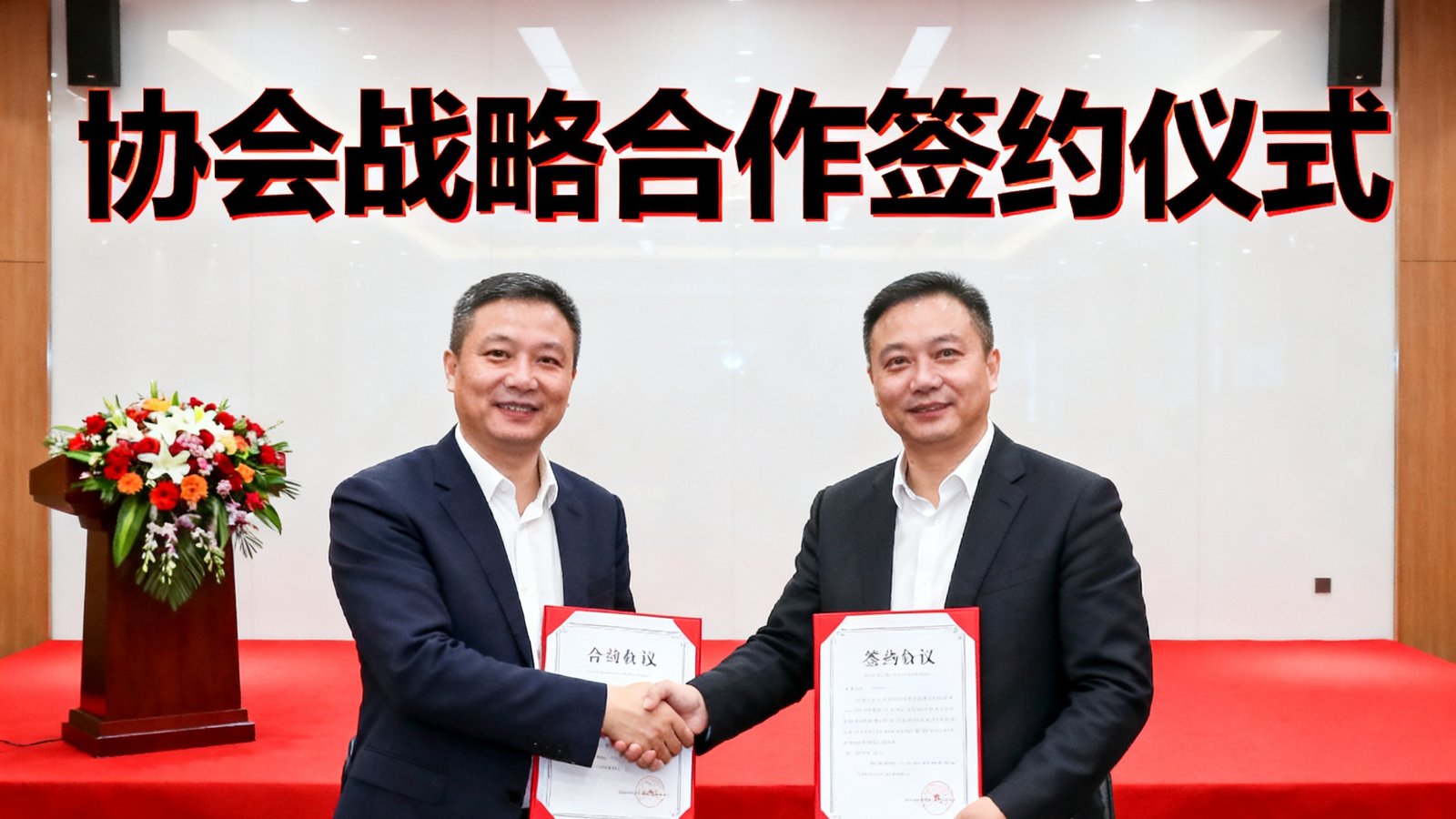 熊猫比分与成都体育产业协会战略合作签约仪式现场，双方代表握手并展示合作协议